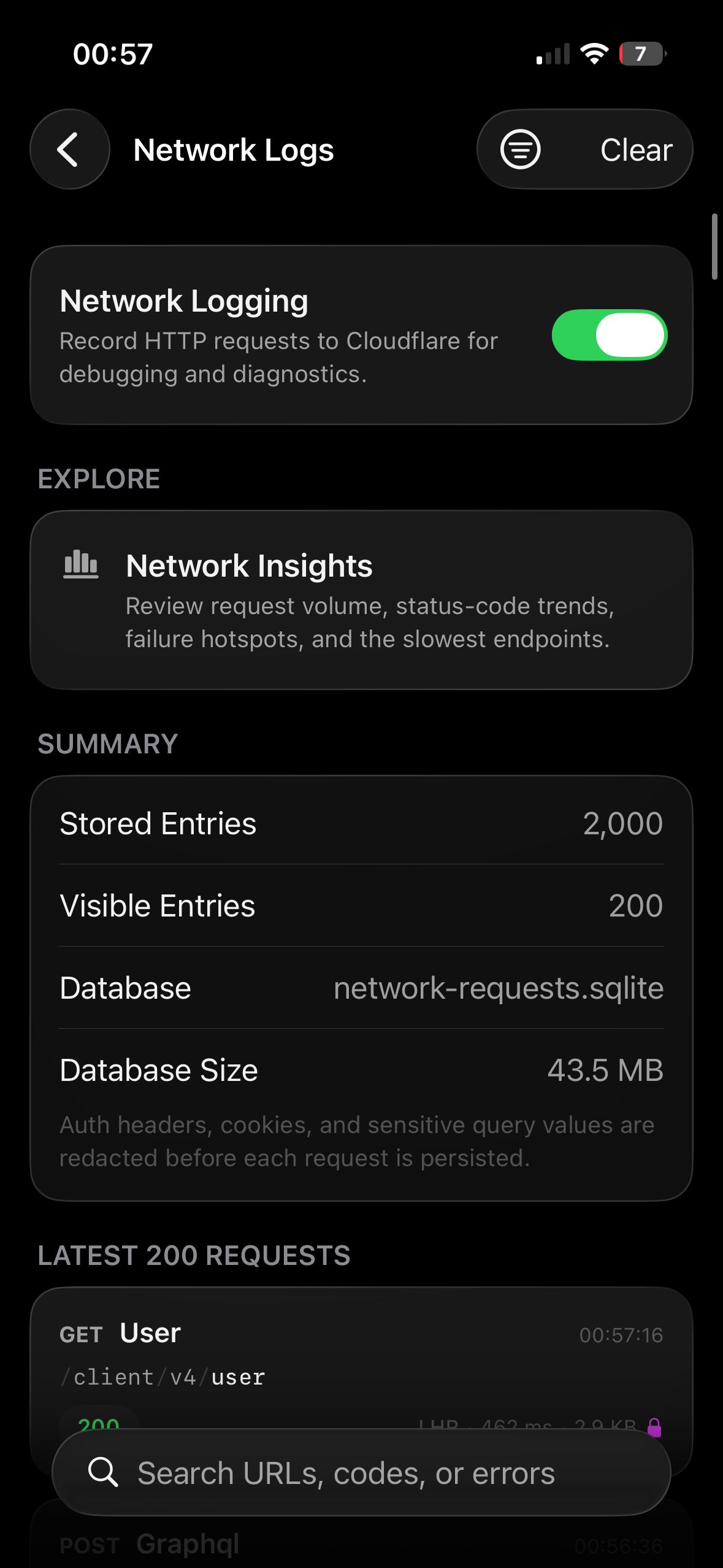 Network request logs in Kintoun
